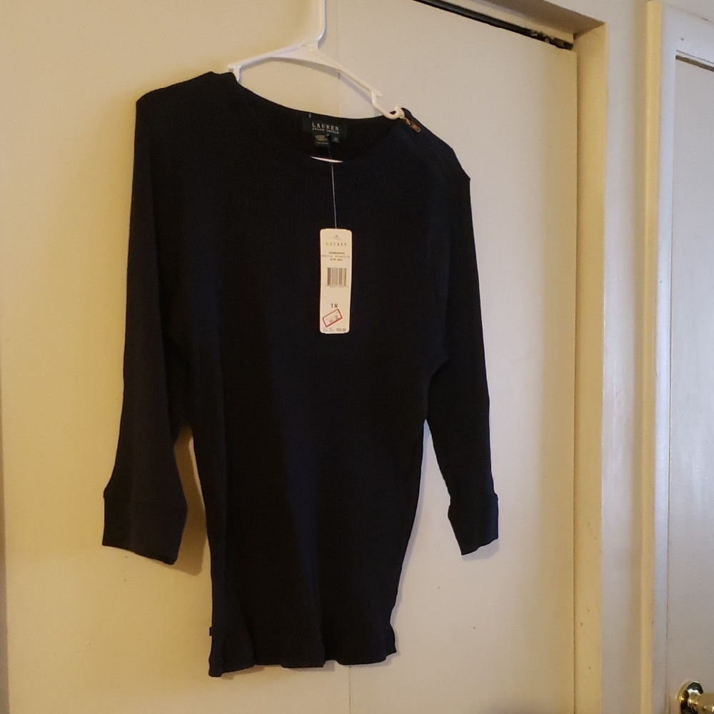 Lauren By Ralph Lauren Black Sweater with Zipper Detail